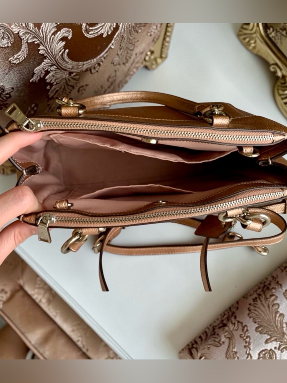 COACH Mini Brooke Carryall Metallic Rose Gold Leather Satchel Crossbody - Picture 2 of 5